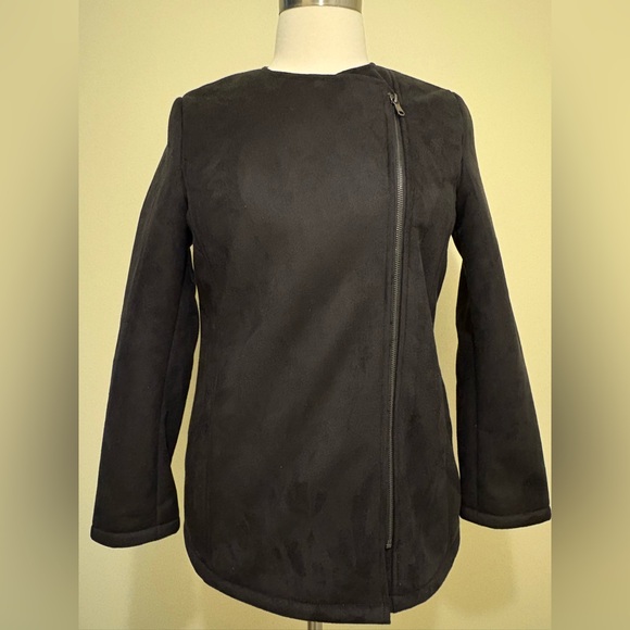 NWT, Banana Republic Faux Suede Sherpa Lined Moto Jacket Front Zip Black Size L - Picture 6 of 9